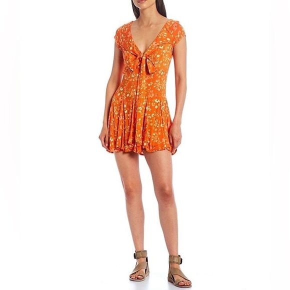 Free People It Takes Two Floral Print Deep Tie V-Neck Mini Dress - Picture 7 of 8